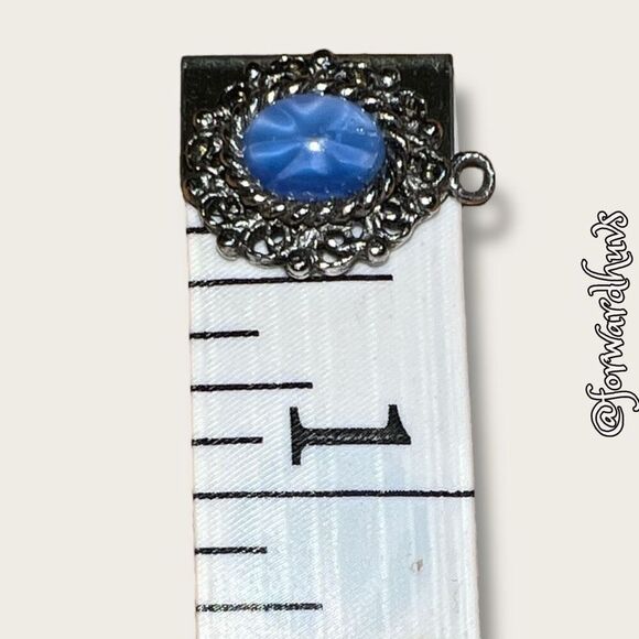 Silver-Tone Pendant with Blue Cabochon Sapphire Glass Center - Picture 6 of 10